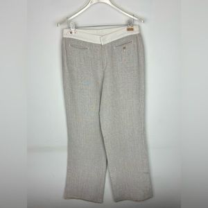 Hampton Bays 100% Linen Trouser Pant Womens US 12 Biege Wide Leg Preppy Beach